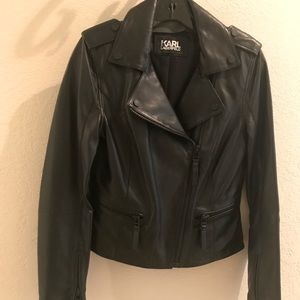 Karl Lagerfeld black leather biker jacket